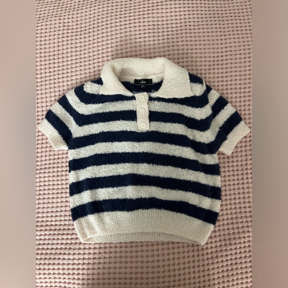 Lulu's Navy and Cream Striped Blouse